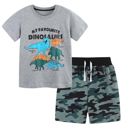Image of Toddler Boy Clothes Cartoon Cotton Summer Short Sleeve T-Shirt and Shorts Kids Outfit Set 2-7 Year