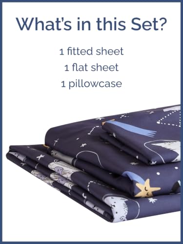 Image of Kids Twin Size Cat Bed Sheets - 3 Piece Kids Cat Sheet Set - Galaxy Astronaut Bedding - Ultra-Soft, Cute & Cozy - Breathable & Machine Washable - Wonderful Bed Set for Boys, Girls, Teens & Toddlers