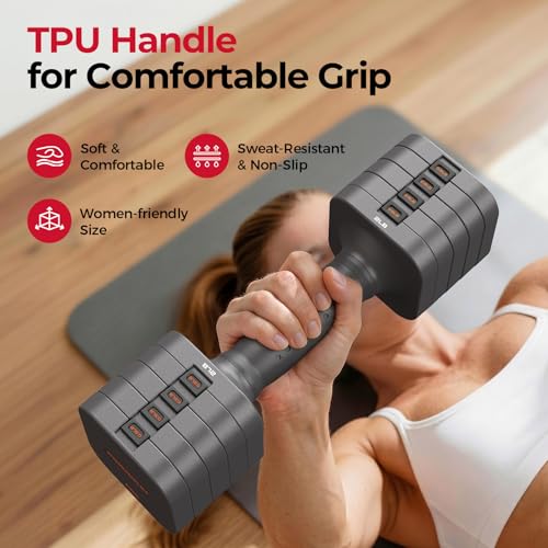 Image of FEIERDUN DB3 5-in-1 Adjustable Dumbbell Set of 2, 12LBS /20LBS Hand Weights for Women, Men, 1s-Adjust Dual-Stable Dumbbell Set for Women Home Gym & Outdoor
