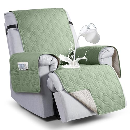 Image of VANSOFY 100% Waterproof Recliner Chair Covers, Recliner Cover Non-Slip Dog Chair Cover Furniture Protector Washable Slipcover with Pocket, Elastic Straps for Pets, Dogs(Light Green, 28 inch)
