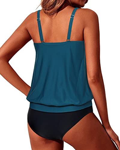 Image of Yonique Two Piece Tankini Swimsuits for Women Blouson Bathing Suits Modest Swimwear