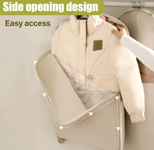 2025 Space Saving Hanging Garment Bag with Self Compression Zipper, Space Saver Closet Organizers, Space Saving Hanging Protector, Dust Cover Clothes Bags for Down Coat (Beige,Large)2