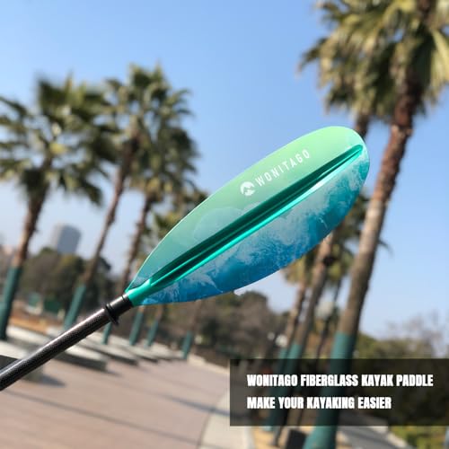 WONITAGO Kayak Paddles with Fiberglass Shaft and Reinforced PP Blade, Floating Adjustable Kayaking Oars, 3 Piece, 220-240 cm/86-94 Inches, Ocean Teal - Thumbnail 6