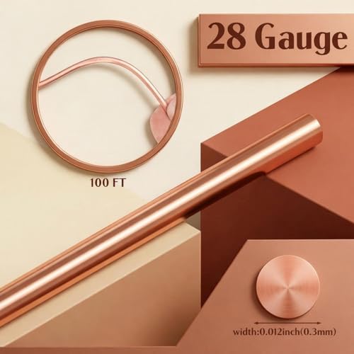 Image of Therwen 100ft 28 Gauge Copper Wire for Gardening, Electroculture, Bonsai, Jewelry Making Beading DIY Craft Pure Bare Copper Wire Spool