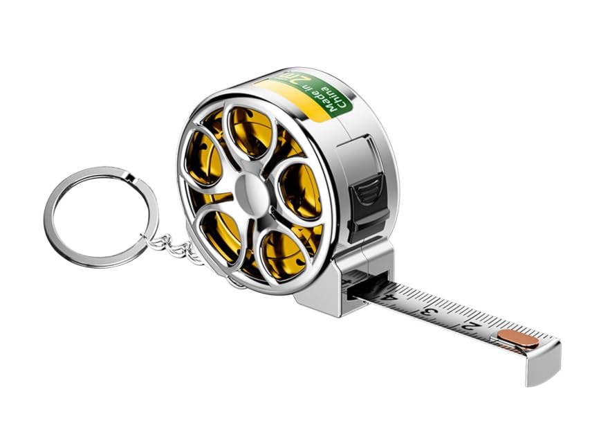 Mini Wheeled Retractable Measuring Tape Keychain with Centimeter Scale, Stainless Steel Measuring Tool (Gold)