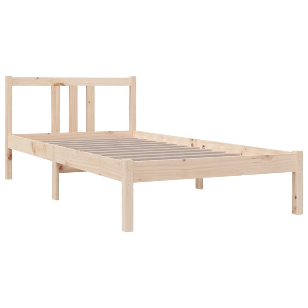 lite drewno sosnowe nowoczesny wystrój sypialni rama łóżka Brąz 90x190 cm | Rama łóżka lite drewno sosnowe 90x190 cm pojedyncza stelaż z listwami zagłówkiem do sypialni
