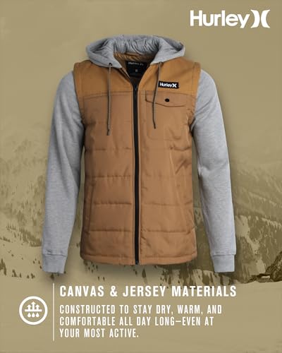 Hurley Men's Voyager Jacket - Lightweight Hooded Quilted Canvas Sweater Vest Jacket - Insulated Utility Jacket for Men (S-XL)3