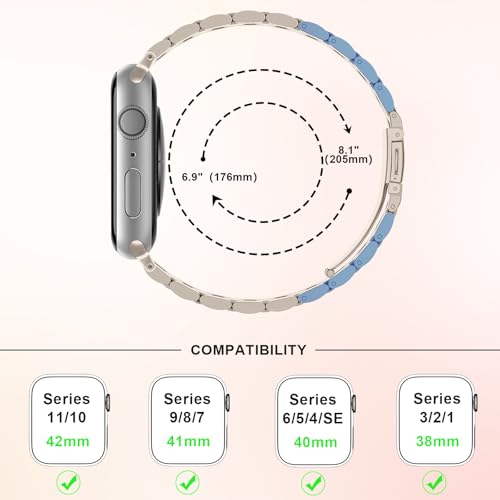 Image of Anlinser Bands Compatible with Apple Watch Band 42mm 41mm 40mm 38mm, Women Slim Stainless Steel Metal Strap for iWatch Series 10 9 8 7 6 5 4 3 2 1 SE (Starlight)