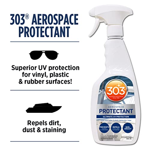 Image of 303 (30306-6PK) Marine UV Protectant Spray for Vinyl, Plastic, Rubber, Fiberglass, Leather & More - Dust and Dirt Repellant - Non-Toxic, Matte Finish, 32 fl. oz, (Pack of 6) | Provides UV protection for marine vinyl and surfaces while helping prevent fading, cracking, and staining.