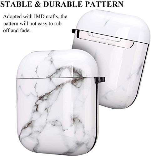 Marble Protective Hard Case Cover Compatible with AirPods 2/1 Generation Skin Portable & Shockproof Women Girls Men with Keychain