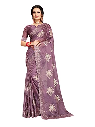 Sari musulmán de seda morada Resham ideal para ceremonias y grandes galas