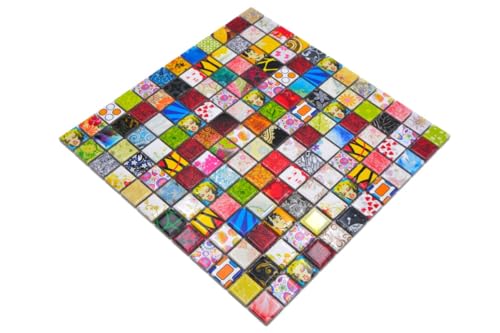 Retro Vintage POP UP Mosaik Fliesen Mosaikfliesen Keramikmosaik Keramik Kachel mehrfarben bunt Starmosaik, Mattengröße: 300x300 = 0,09 qm, Steingröße: 23x23x5 mm - 1 Matte