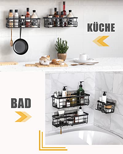 Duschablage Ohne Bohren, Uamector 3 Stück Badezimmer Regal, Rostfreier Edelstahl Schwarz Duschregal für Shampoo und Duschgel - Image 7