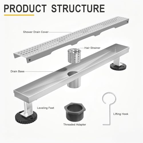EBYTE Linear Shower Drain - 32 Inch Brushed Nickel, with Grate Removable by ebyte - Used condition - Image 9
