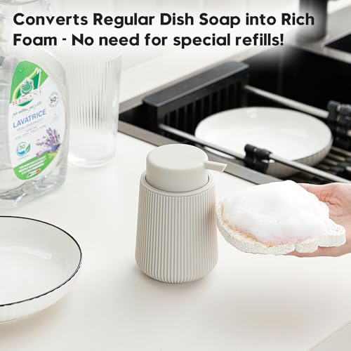 Image of YAUKPH Striped Foaming Hand Soap Dispenser with Leak-Proof Pump for Bathroom and Kitchen Countertop 11oz Beige