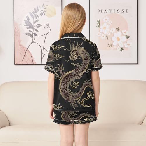 ALAZA Funny Dragon Cloud Animal Satin Pajamas Set Short Sleeve Button Down Sleepwear Summer Pjs 2 Piece4