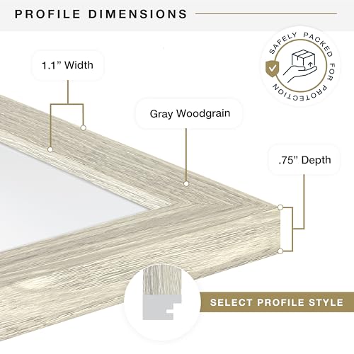 MCS Studio Gallery 8.5x11 Picture Frame Gray Woodgrain, Rectangle Photo Frame for Photos, Posters & Art Prints & Easel for Tapletop Display (2-Pack)