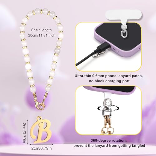 1 Set Beaded Phone Wrist Strap, Initial Phone Charms Detachable Letter B - Photo 7 sur 176