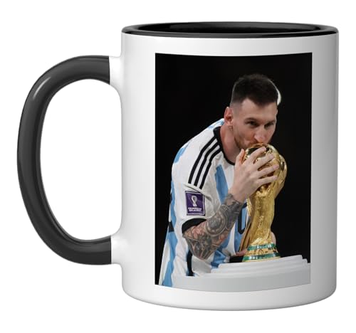 Lionel Messi Argentina Wins 2022 Qatar World Cup Football Ceramic Mug, Black/White