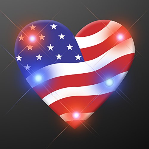 Light Up Heart of America Flashing Blinking LED Body Light Lapel Pins (25-Pack)