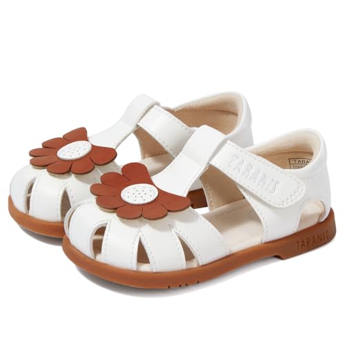 Toddler Sandals Girl White Shoes Closed Toe Leather Sandals For Kids white brown 21
