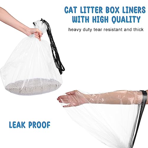 Tinlade 50 Count Jumbo Cat Litter Box Liners Large Drawstring Cat Litter Liners Bags Unscented Tear Resistant for Trash Waste to Keep Your Home Clean(39 x 22 Inch,Clear, Black)