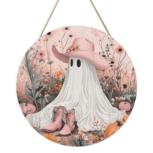 Western Art - Letrero de bienvenida de madera para puerta delantera, 30 cm, redondo, para colgar en la pared, decoración de casa de campo