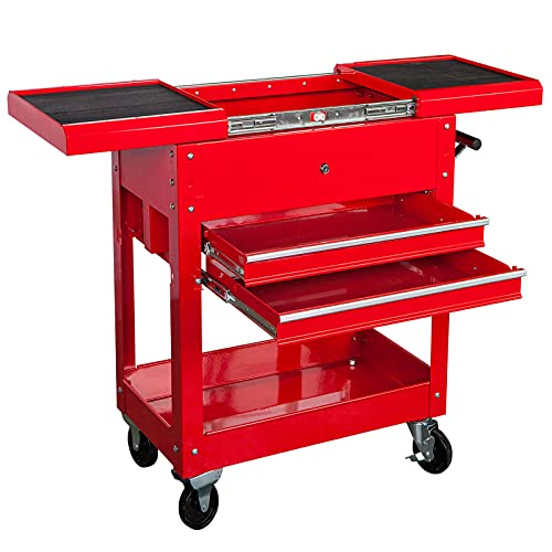 BIG RED ATC310R Torin Rolling Garage Workshop Tool Organizer: 2 Drawer Tool Chest Tray with Top Work Surface and Storage Push Cart, Red, 27.8