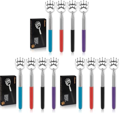 Image of Plazuria (12-Pack Extendable Back Scratchers - Metal Claws with Telescopic Rubber Handles - Stocking Stuffers for Men, Women, Kids