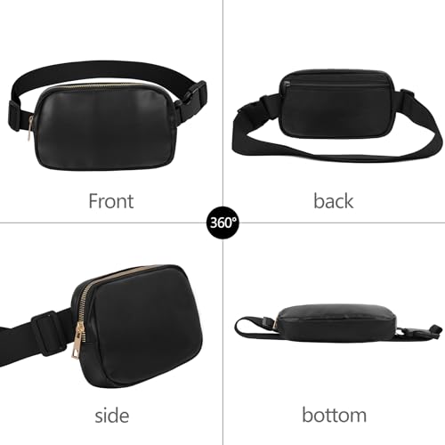 Image of VOROLO Fanny Pack For Women And Men Crossbody Bag Belt Bag PU Black