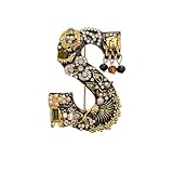Crystal Pearl Initial Brooches Pins Gold Letter A-Z Lapel Pin Enamel Colorful Alphabet Letter Breastpin Pin Jewelry for Women Girls (S)