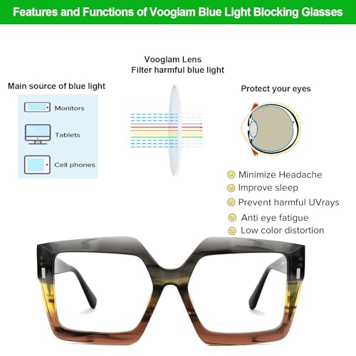 Image of VOOGLAM Oversize Square Blue Light Glasses for Women Men Anti Eyestrain Dry Eyes Computer Phone TV Eyewear Faustine