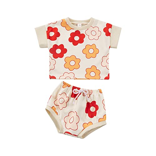 trendy baby clothes - Baby Girls Outfit Set Summer Flower Printing Short Sleeve T-Shirt Tops + Elastic Waist Shorts Set (Floral , 18-24 Months )