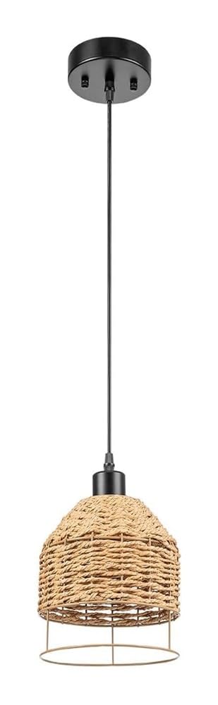 Suspension en bambou et luminaire panier rotin pour îlot cuisine moderne