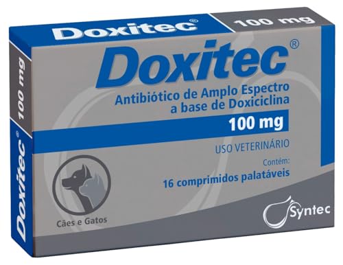Doxitec 100mg para Cachorro Gato Pet 16 comprimidos Doxiciclina Amplo Espectro Doença do Carrapato