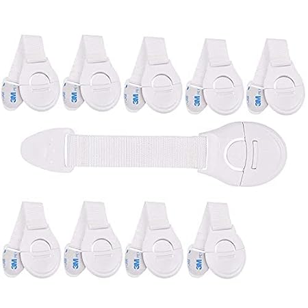 Volo Baby Infant Child Proofing Safety Locks Latches Door, Cupboard Cabinet, Fridge Drawer Locks/Child Safety Strap Locks for Dishwasher, Toilet with Strong 3M Adhesive (White) 10 Pcs.