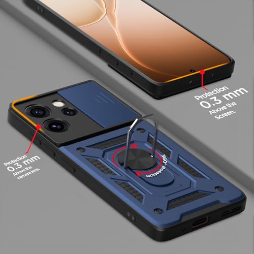 Image of Outlouders Back Cover for Oppo Reno 15 Pro Mini 5G | D10 Tough Armor 360 Protection Case with Sliding Camera Shield & Ring Holder Stand Bumper Case (Blue)