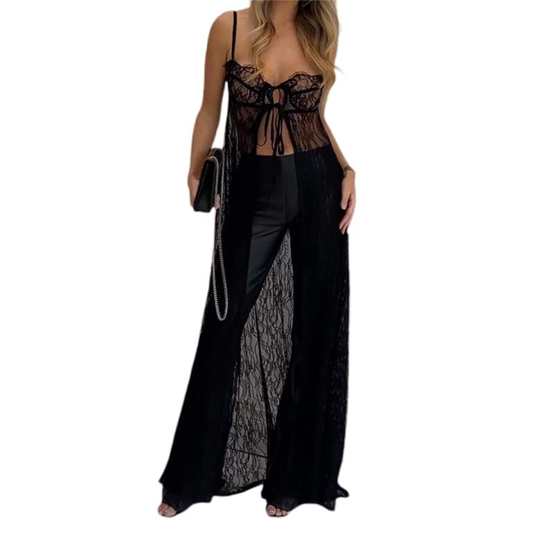 Women See Through Lace Dress Y2k Sexy Sheer Mesh...