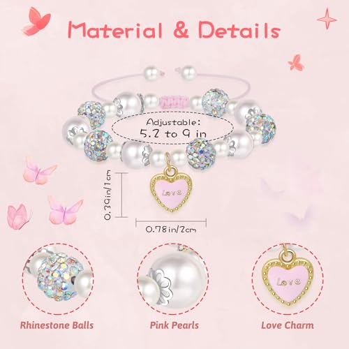 Artlunar Pink Pearl Butterfly Bracelet for Girls, Adjustable Sliding Knot (5.2”-9”) Stainless Steel & Pearl Charm – Kids Birthday Gift Jewelry for Daughter, Granddaughter, Niece4