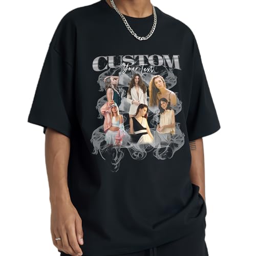 Custom Your Own Bootleg Rap Tee Shirts,Custom Vintage Graphic Tees,Personalized Your Photo Text T Shirts,Birthday Gift Black