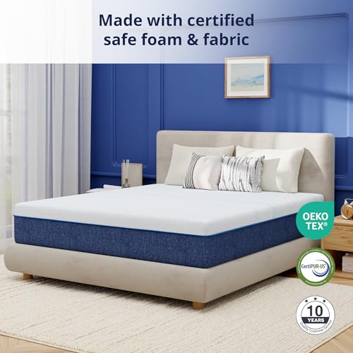 Image of EGOHOME 10 Inch Full Mattress, Gel Memory Foam with Charcoal, Fiberglass Free, CertiPUR-US Certified, Temperature-Regulating, Machine Washable Cover, 75 inch x 54 inch x 10 inch, Medium