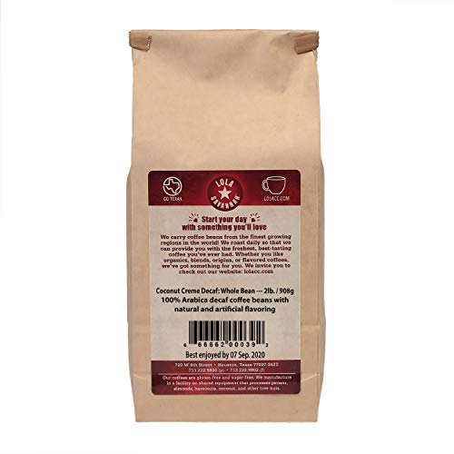 Lola Savannah Coconut Crème Whole Bean Coffee - Smooth Gourmet Arabica Coffee Beans Infused With Sweet Creamy Real Coconut Flakes, Decaf, 2Lb Bag #TOP3