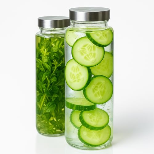 Image of Borosilicate Glass Water Bottle 500ml Pack of 2 | Premium Clear Glass Bottle with Stainless Steel Leakproof Lid | BPA-Free Drinking Bottle for Water, Juice, Detox & Travel