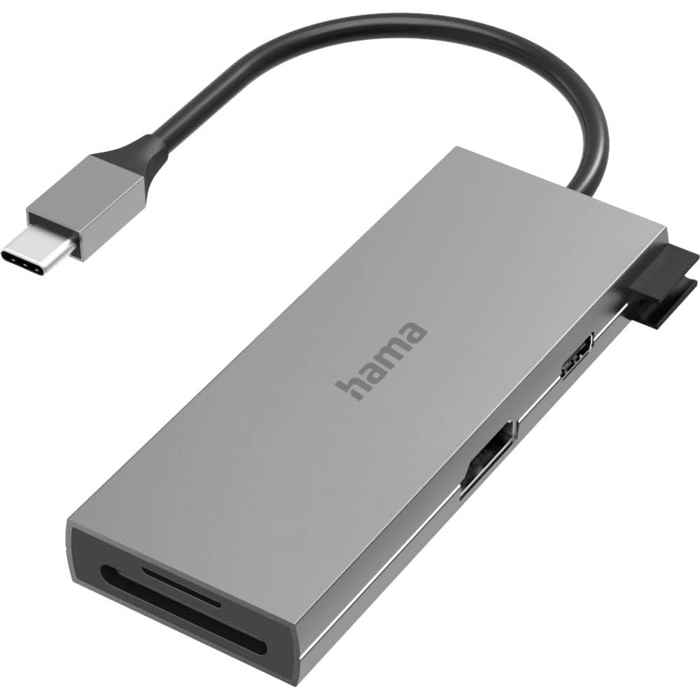 Hama | Hub USB-C 6 Puertos HDMI SD MicroSD USB 3.2 | Incluye HDMI, lector SD y MicroSD, USB-A y USB-C, ideal para ampliar la conectividad del portátil, Gris
