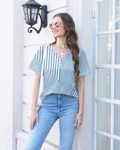 Womens Summer Tops Short Sleeve Boho Floral Shirts Loose Tunics Blouses3