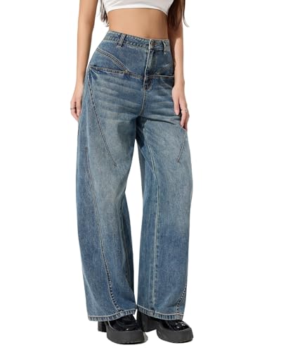 LERK Women High Rise Wide Leg Baggy Jeans with Pockets