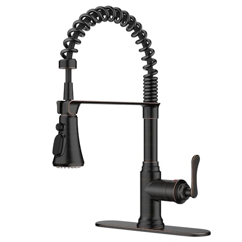 Image of FORIOUS Rustic Kitchen Faucet with Pull Down Sprayer Oil Rubbed Bronze, 3 Modes Stainless Steel High Arc Vintage Spring Sink Faucet 1 or 3 Holes for Pot Filler, Farmhouse Camper Wet Bar