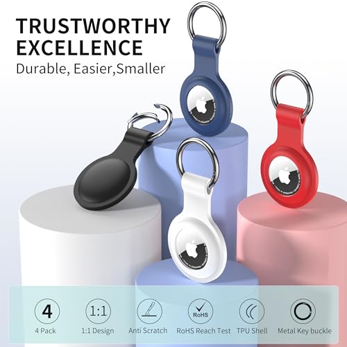 AirTag Holder AirTag Case Keychain Air Tag Holder, Silicone AirTags Key Ring Cases Tags Chain Apple GPS Item iTag Finders Accessories 4 Pack