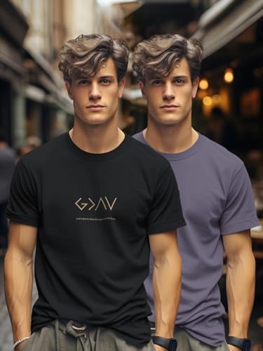 Image of BULLMER Trendy Printed Cotton Blend Crew Neck /Round Neck Half Sleeve Tshirt for Men- Pack of 2