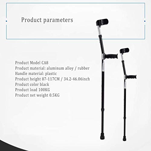 Laski kule na przedramię (1 para), ergonomiczne kule ze stopu aluminium, lekkie i łatwe do przenoszenia kule na łokcie, regulowane w 10 krokach, odpowiednie do różnych wysokości